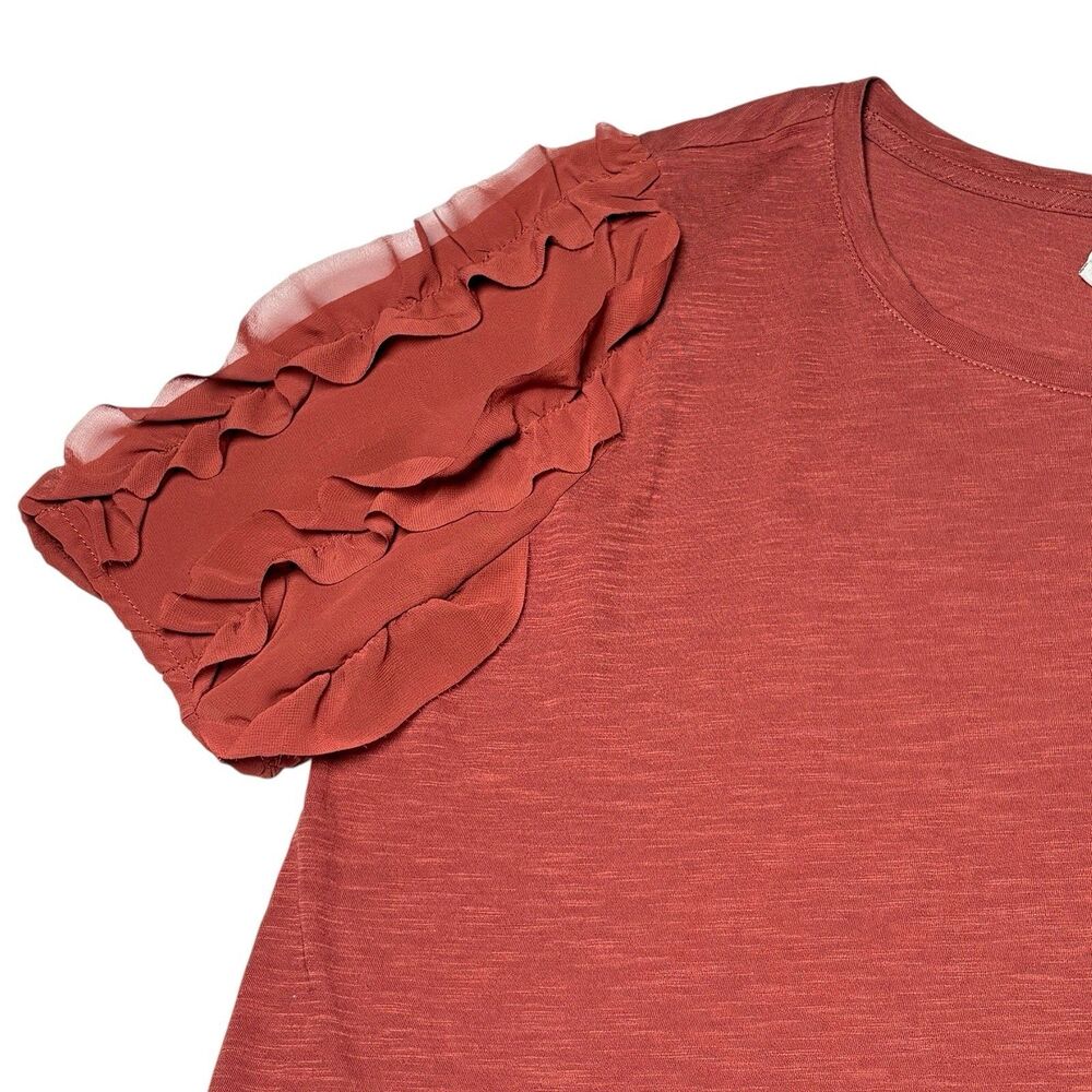 Cato Women’s Large Rust Ruffle Sleeve Pullover Top Short Sleeve Casual Blouse - Picture 3 of 8